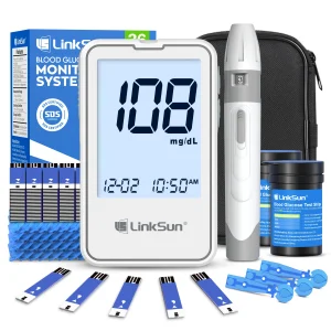 Linksun G-425-2 Blood Glucose Meter Kit – Digital Glucometer for Diabetes Testing with Strips & Lancets