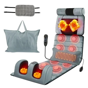 Foldable Electric Massage Mat with Heat – Full Body Vibration Pad with Neck & Foot Massager, Timer & Storage Bag